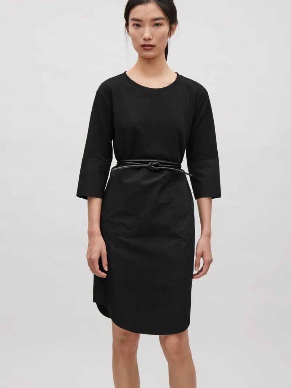COS Black Long-Sleeve Knit and Cotton Poplin Dress